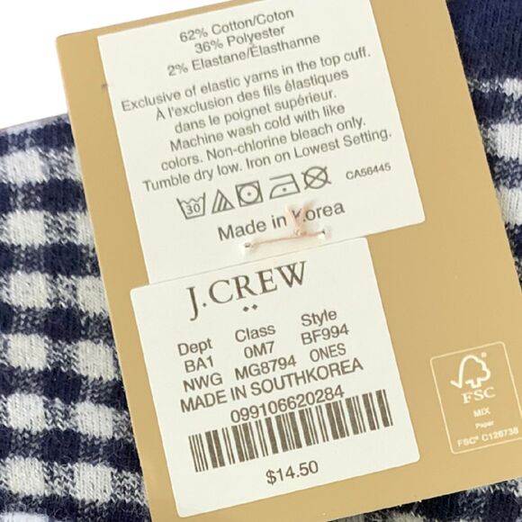 J.Crew Ruffle Ankle Socks Navy Gingham Check New With Tags - Picture 4 of 4